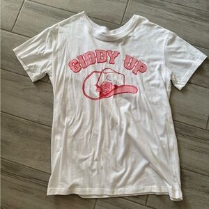 Giddy Up Cowboy Hat Graphic Tee - White with Pink Glitter Top